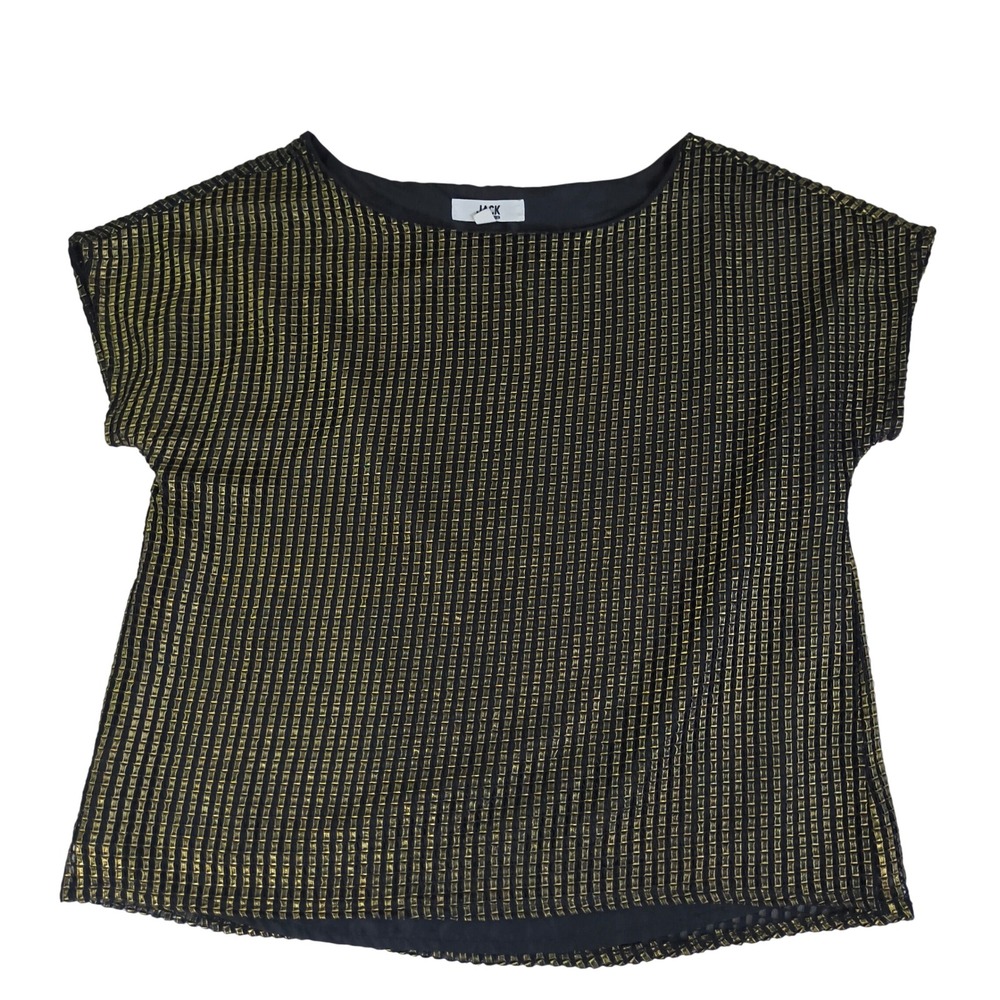Jack by BB Dakota Womens Gold Black Metallic Grid Cap Sleeve Top JH404787 Small